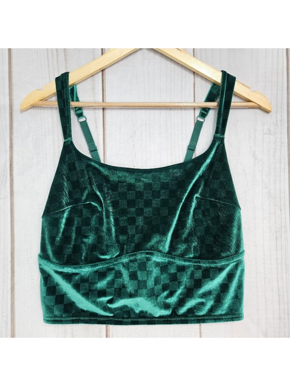 Colsie Velvet Brami Womens XL Adjustable Strap Green Checkered Alice Goth Whimsy
